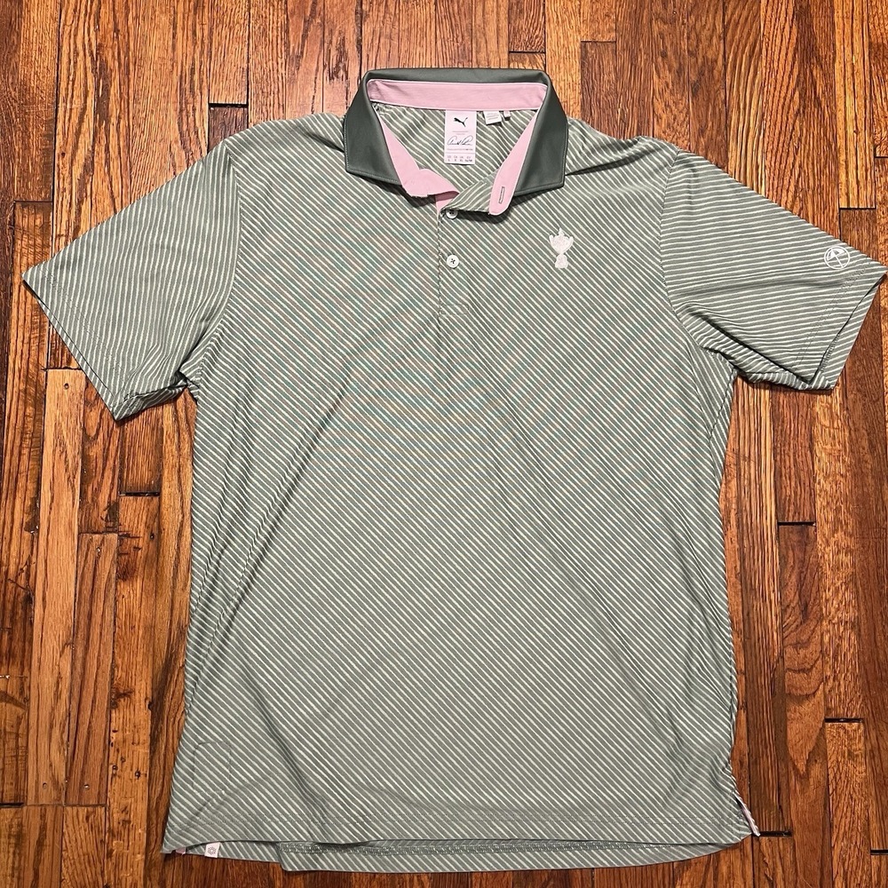 Puma Golf Arnold Palmer Polo Size Men's Large Green Striped Umbrella Polyester